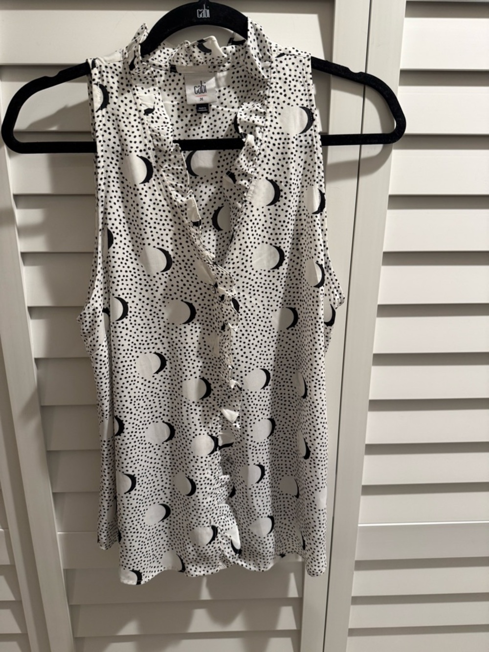 CAbi Moon Dot Sleeveless V-Neck Shell Top - White & Black